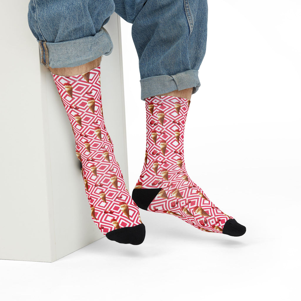 Pink Geometric Floral Crew Socks