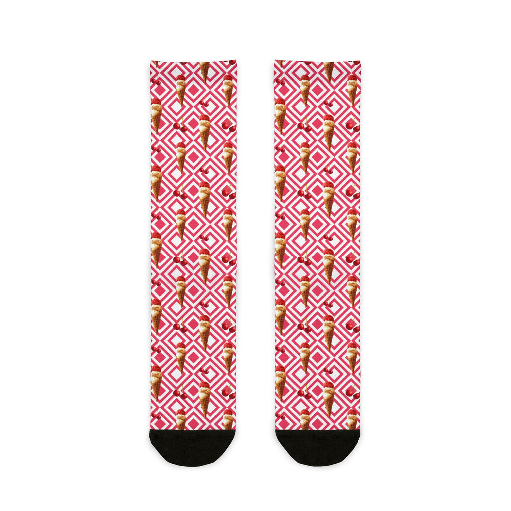 Pink Geometric Floral Crew Socks