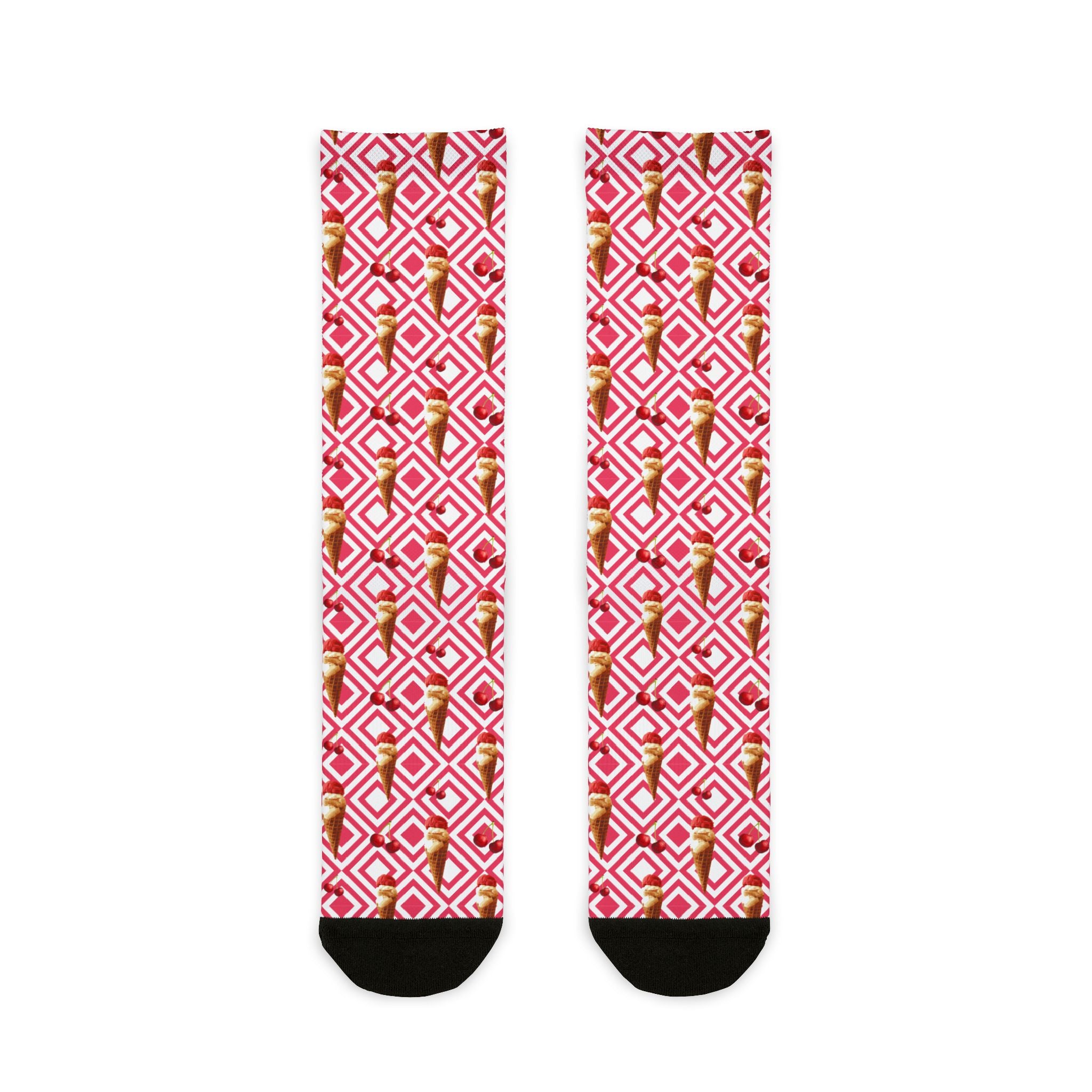 Pink Geometric Floral Crew Socks