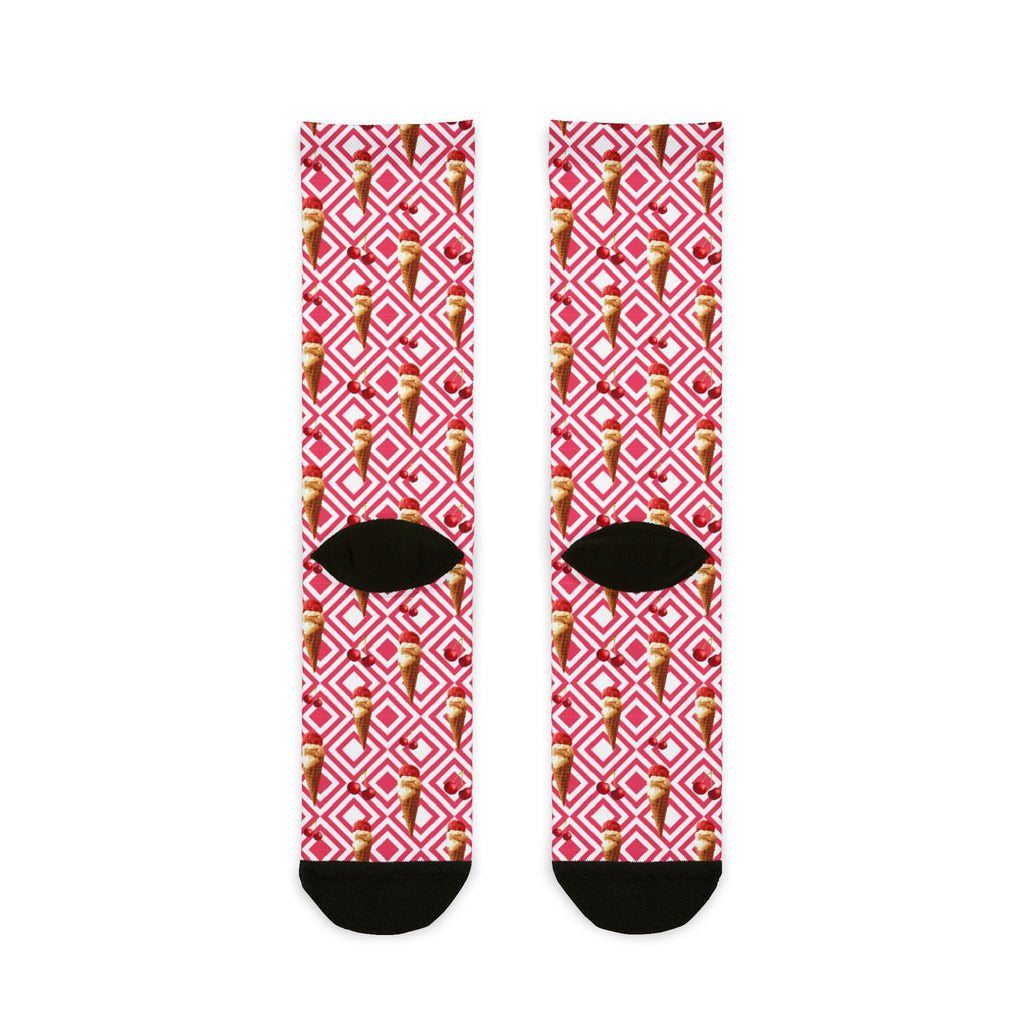 Pink Geometric Floral Crew Socks
