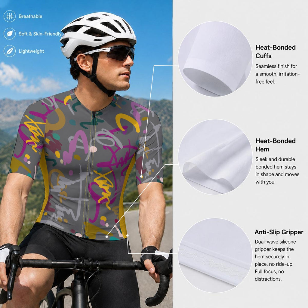 Graphity  Men's Short-Sleeve Cycling Jersey With Black Zipper|Bonded Seam