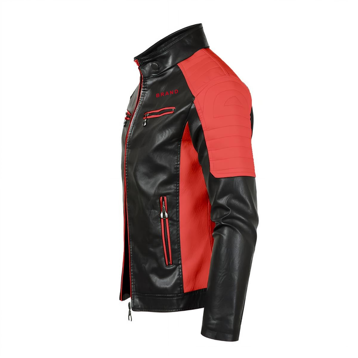 Cafecito Men's Stand-up Collar Block Slim-fit Leather Jacket (DTF)