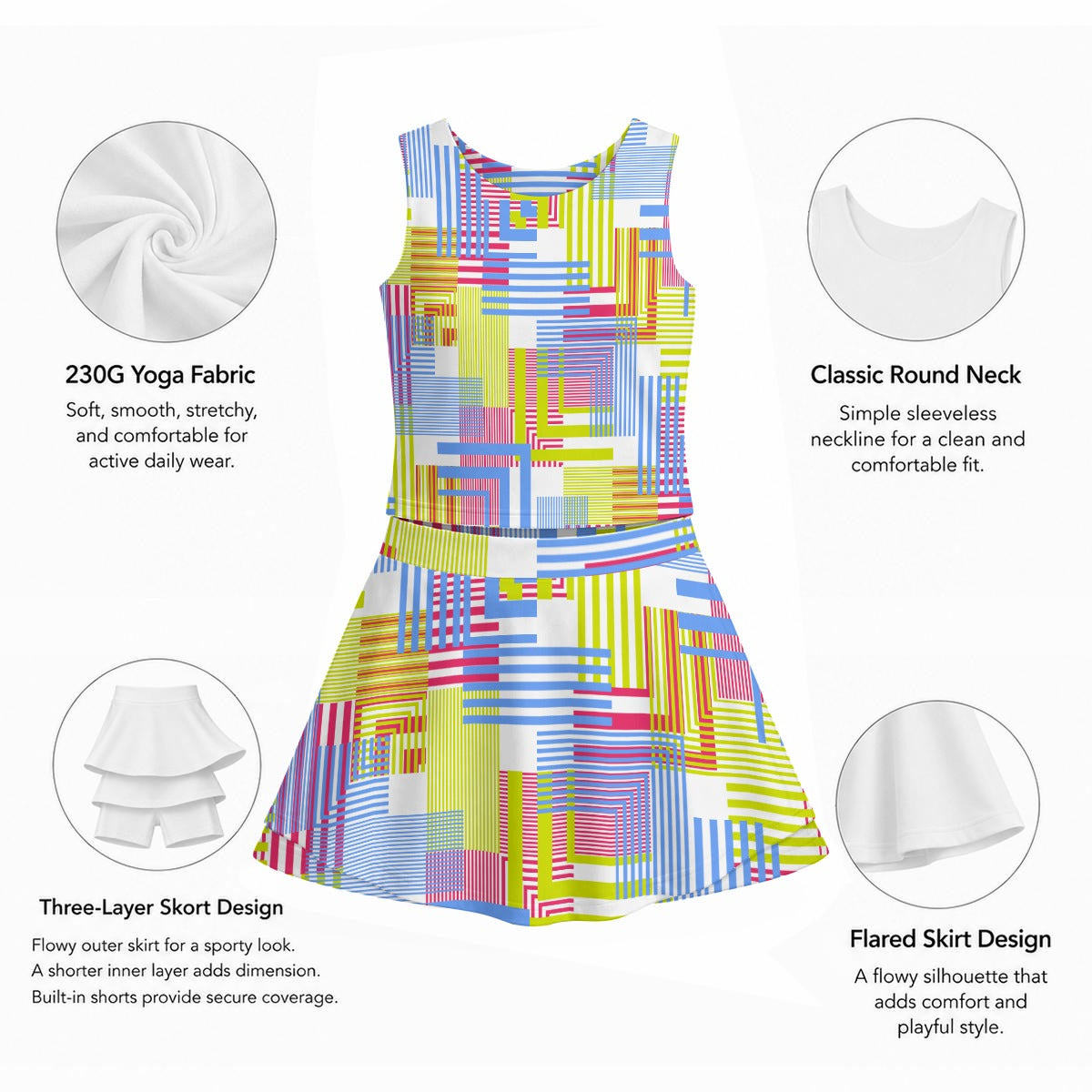 Geometric  Triple-Layer Vest Skirt Set