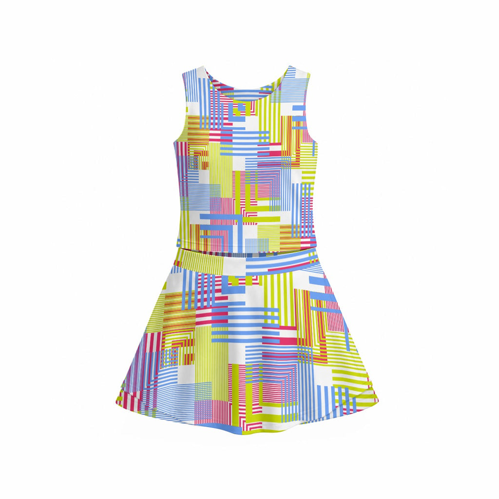 Geometric  Triple-Layer Vest Skirt Set