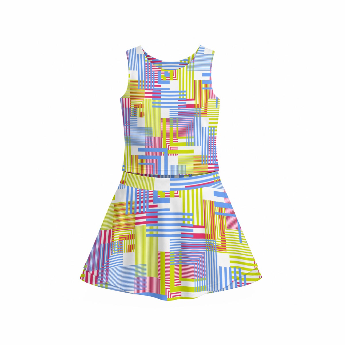 Geometric  Triple-Layer Vest Skirt Set
