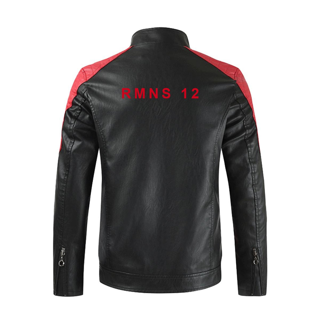 Cafecito Men's Stand-up Collar Block Slim-fit Leather Jacket (DTF)