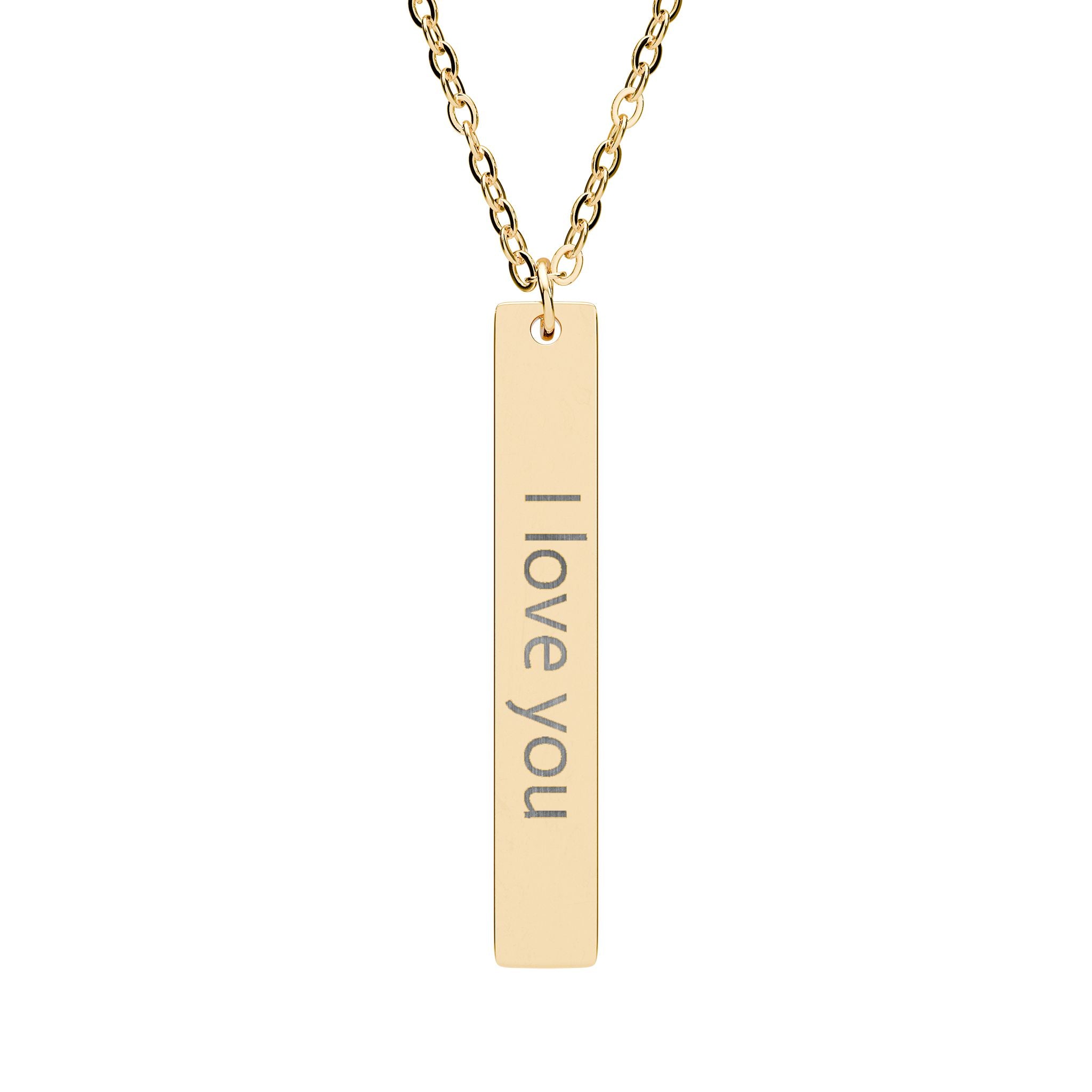 Engraved "I Love You" Vertical Bar Necklace