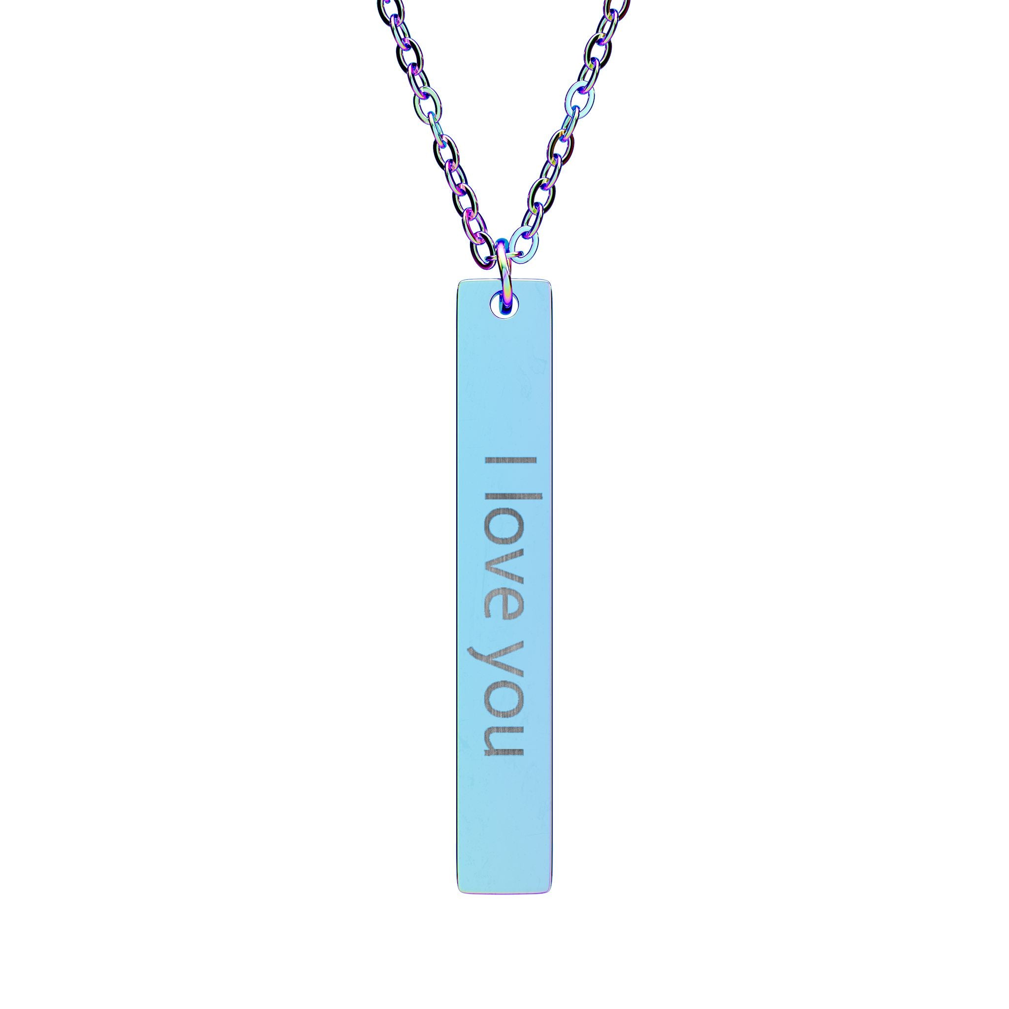 Engraved "I Love You" Vertical Bar Necklace